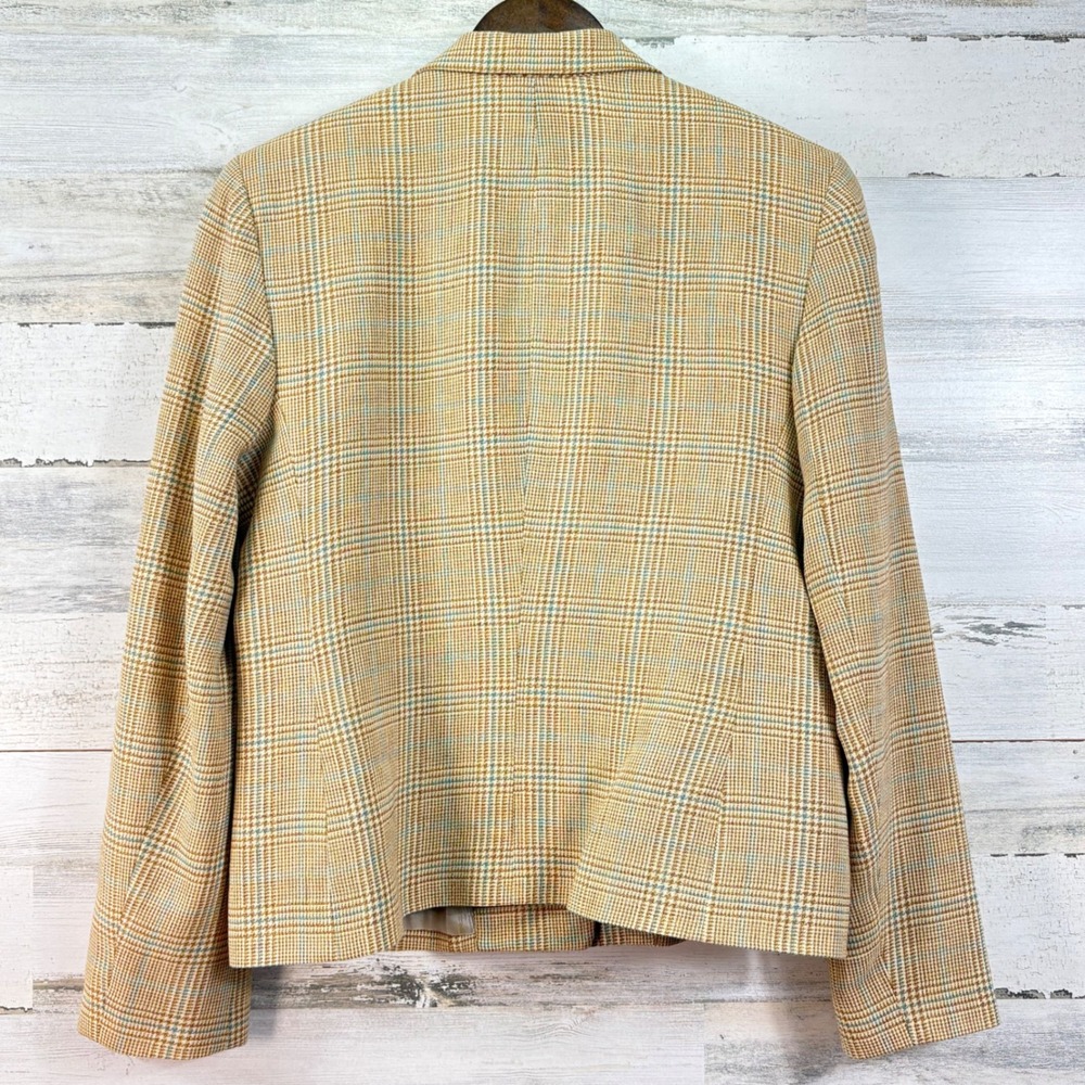 Ann Taylor Womens Brown Tan Plaid Wool Linen Blend 3 Button Blazer Jacket Size 8 - Picture 3 of 12